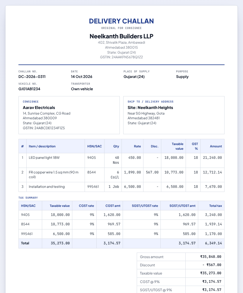 Delivery challan preview