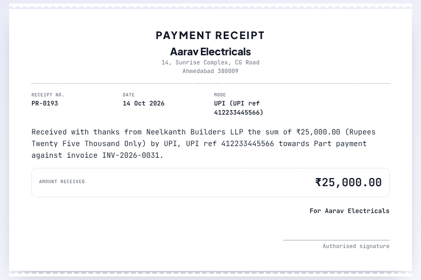 Payment receipt format preview