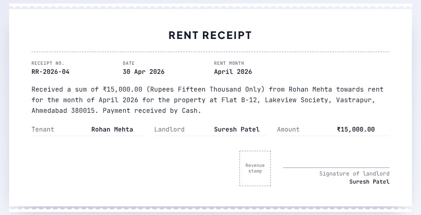 Rent receipt preview