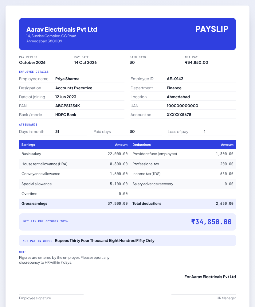 Salary slip preview