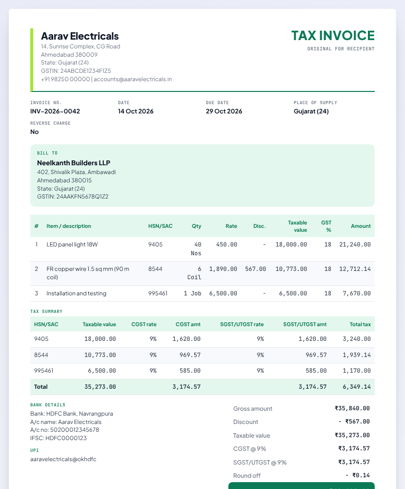 Tax invoice format preview with original for recipient marking